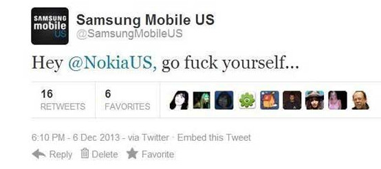 Nokia троллит Samsung, Samsung отвечает матом