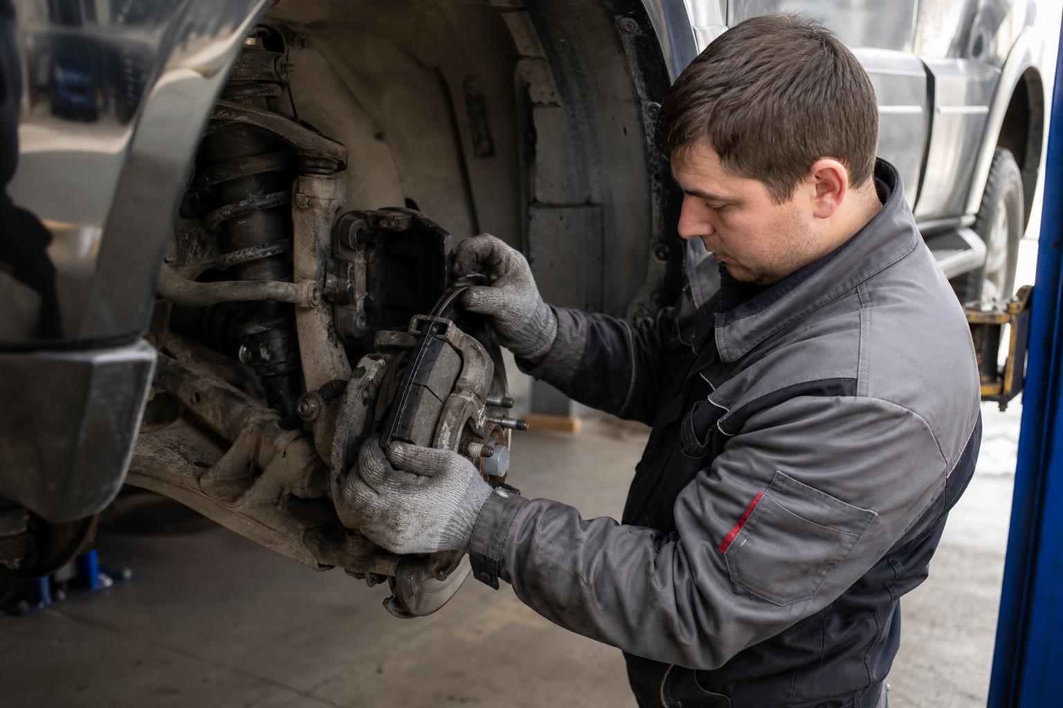 Процесс замены тормозных колодок на Mitsubishi Pajero 4
