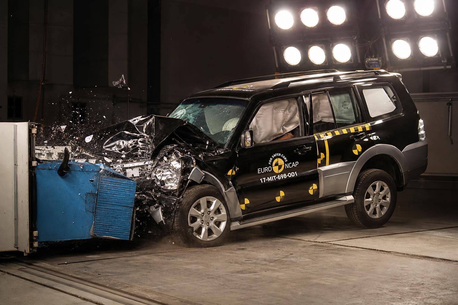 Лабораторный краш-тест кузова Mitsubishi Pajero с фронтальным ударом