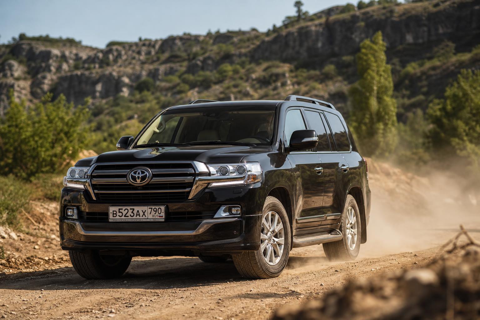 Toyota Land Cruiser 200 2020 года на грунтовой дороге