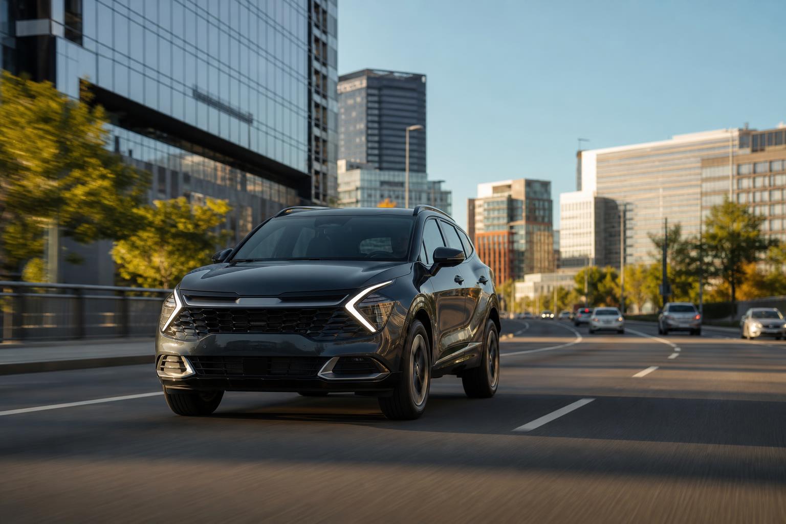 Kia Sportage на дороге в городских условиях